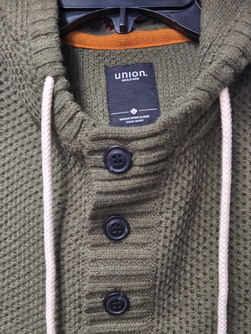 Union Olive Green Men's Zip-Up Knit Sweater Hoodie